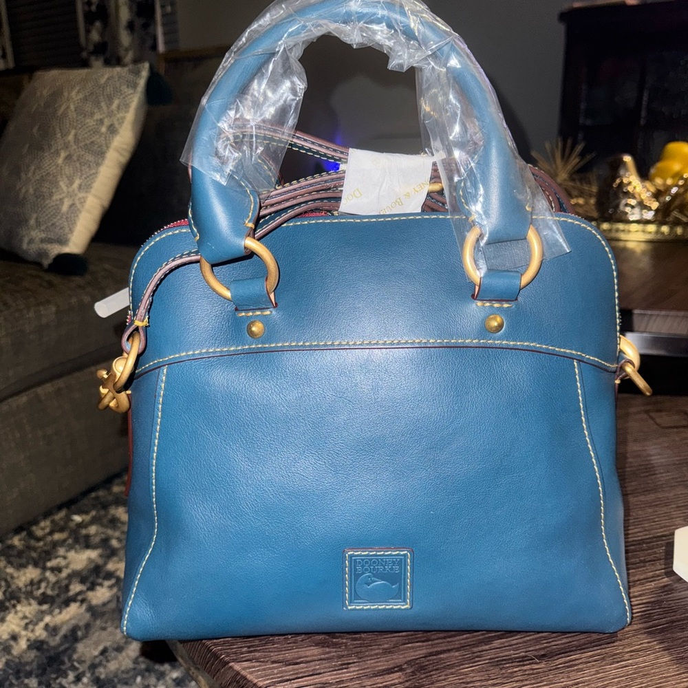 Dooney & Bourke Blue Crossbody Bag with Gold Accents